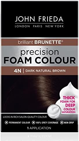 John Frieda Precision Foam Color, Dark Natural Brown 4N, Full-coverage Hair Color Kit, with Thick Foam for Deep Color Saturation