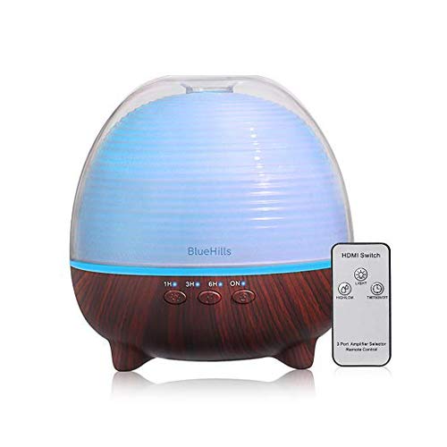 BlueHills Premium 600 ML Essential Oil Diffuser with Remote Cute Aromatherapy Humidifier Large Capacity Coverage Area for Home Room Office Spa Long 12 Hour Run Timer Lights Cute Dark Wood Grain S03