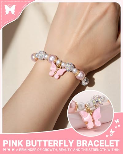 Happy 8th/9th/10th Birthday Gift for Girls – Pink Beaded Butterfly Bracelet for Daughter, Granddaughter, Niece or Best Friend2