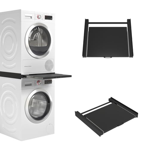 Wasophoogte® Zwischenbaurahmen Waschmaschine Trockner - Stapelkit für Waschmaschine und Trockner, Geeignet für Jede Kombination von Geräten - Farbe: Schwarz, Langlebig und Platzsparend