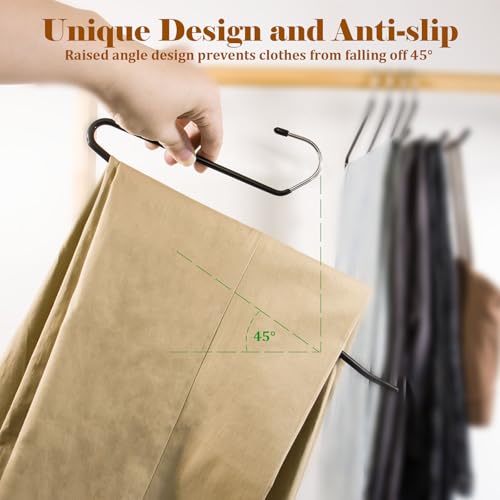 SOULNAMAN Hosenbügel aus Metall,30 Stück Hosenbügel Platzsparend mit offenem Ende und,36cm breit,Anti-Rutsch-Rillen-Design,Schwarz