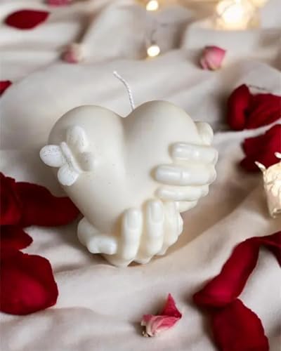 Bougie décorative en forme de cœur avec ailes en cire blanche
