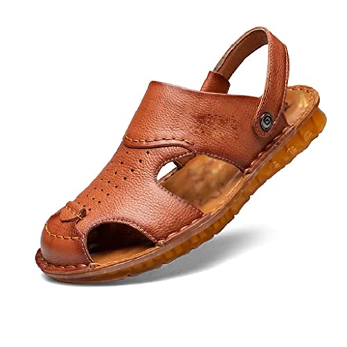 Men's Cowhide Beach Men's Shoes Casual Leather Cow Tendon Soft Sole Beach Men's Sandals Sandalias(38)