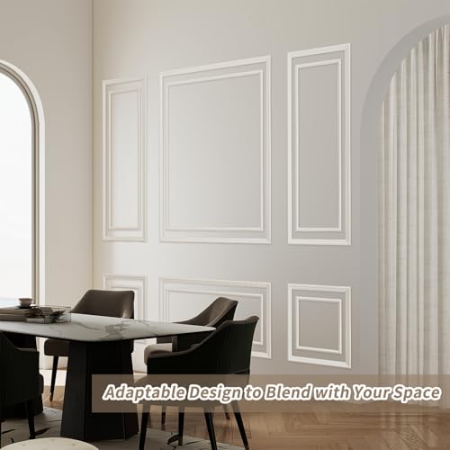 JBER Peel and Stick Wall Molding Kit of 6 Separate Bilinear Frame, Pre-Cut Molding Ready-to-Assemble Wainscoting Panels, 3D Trim Panels for Interior Wall Décor Living Room Bedroom