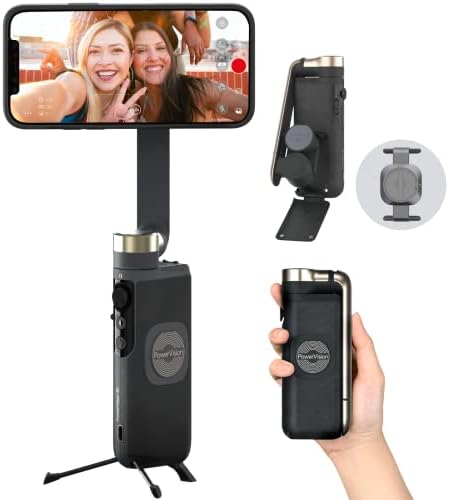 PowerVision S1,Smartphone Gimbal - Portable, Wireless Charging, 3-Axis Stabilization, Face Tracking, Gesture Control, Anti-Shake, Compatible with YouTube/TikTok/Vlogging (Explorer Kit, Black)