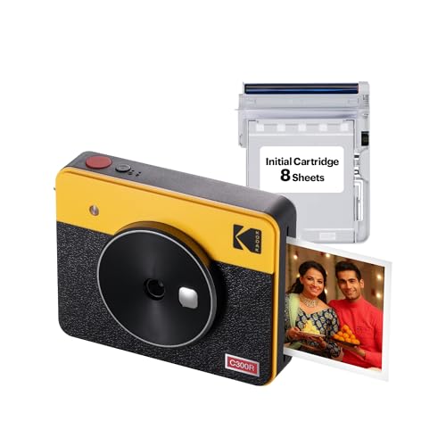 KODAK Mini Shot 3 Retro 4PASS 2-in-1 Instant Camera and Photo Printer (3x3 inches) + 8 Sheets, Yellow (Image - 1)
