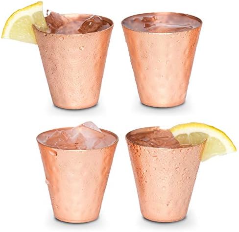 Moscow mule shot glasses - Copper shot glasses set of 4-2oz hammered solid copper shot cups for ice cold vodka, tequila, whisky.