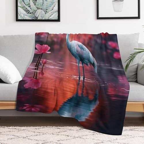 Couverture de flanelle grue blanche avec impression 3D premium - 3