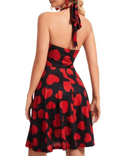 Image of Women's Festival Dress- Halter V Neck Sleeveless Ruffle Mini Dresses with Pocket