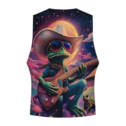 Funny Spaces-Frogs Mushroom Men's Suit Vest Slim Fit Business Dress Party Pattern Waistcoat Vest Top4