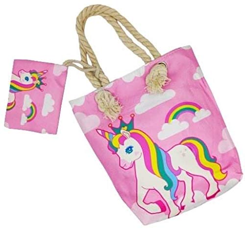 Goodforgoods Goods4good Bolso Playa Piscina Unicornio Pequeño para Niña/Chica con Regalo Neceser/Monedero Color Rosa Asas Cremallera Regalo Verano (Multicolores 2)