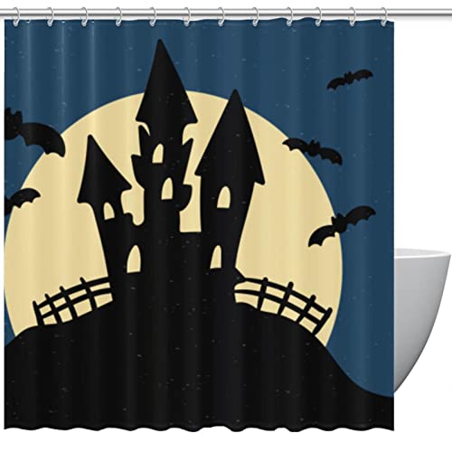 Rideau de douche Happy Halloween bleu grand format imperméable et lavable - 2