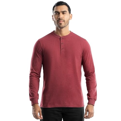 T-Shirt Henley en jersey de coton de qualité supérieure avec manches longues et col boutonné