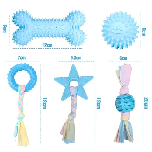 KOMEIYL 5pcs Juguetes para Perros, Mordedor Perro Cachorro, Juguete Interactivo Perro, Juguetes para la Dentición de Cachorros, Aplica a Promover la Inteligencia y la Coordinación (Azul) - imagen 7