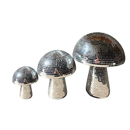 FINDYUN Mushroom Disco Ball, Mirror Glass Silver Glitter Disco Ball, Mushroom Shape, Creative Resin Handicraft Ornaments?for Party,Table Decor,Home Art Decorations (Color : 4.1 in/6.3 in/9.1 in)