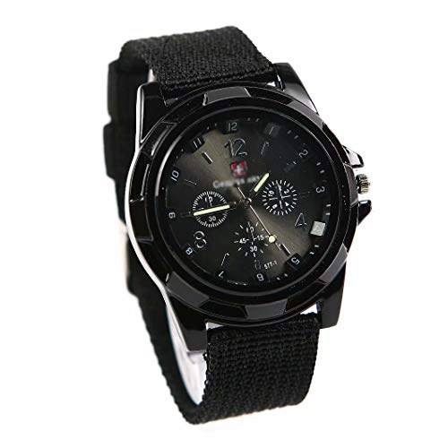 Coollooda Reloj de Pulsera de Hombre Reloj analógico de Banda de Tela de piloto Militar del ejército Reloj de Cuarzo de Estilo Deportivo de Moda Black Disk Cover
