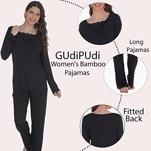 Sleepy Time Women's Bamboo Pajamas, Hot Flash Menopause Relief Pjs, V Neck (Large Black) #TOP1