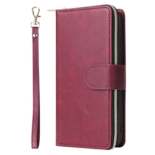 Housse portefeuille Samsung A21S vin rouge antichoc avec fermeture éclair et support