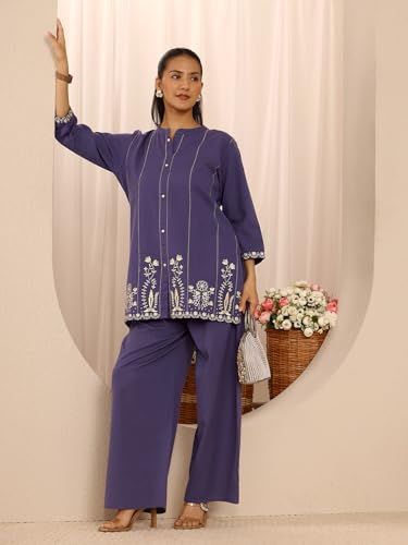 Image of Libas Embroidered Cotton Blend Straight Co Ord Set | daily wear | casual wear | office wear