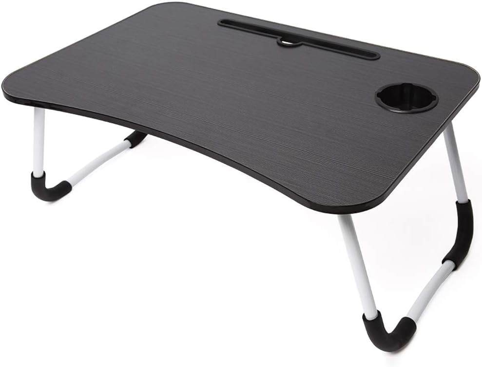 Power MEP Portable Folding Laptop Desk for BedWith iPad and Cup Holder Adjustable Lap Tray Notebook Stand Foldable Non-Slip Legs Reading Table Tray for workingstudyingcamping 60x40x28cm Black