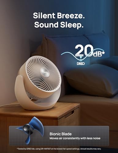 Image of DREO Fan for Bedroom, Table Air Circulator for Whole Room, 11 Inch, 60ft Strong Airflow, 120 adjustable tilt, 20db Low Noise, Quiet, 3 Speeds, Desk Fan for Home,Office, Kitchen