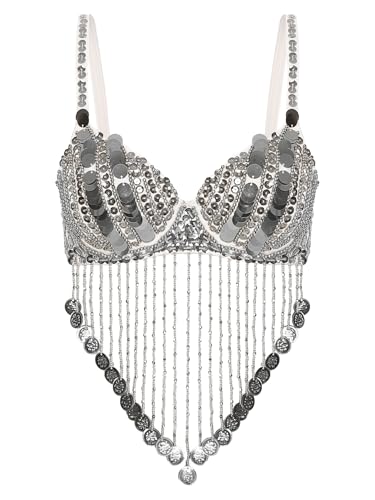 Ensemble Danse Orientale Femme Paillettes Brillantes – Top Châle Manches Évasées + Ceinture L-3XL