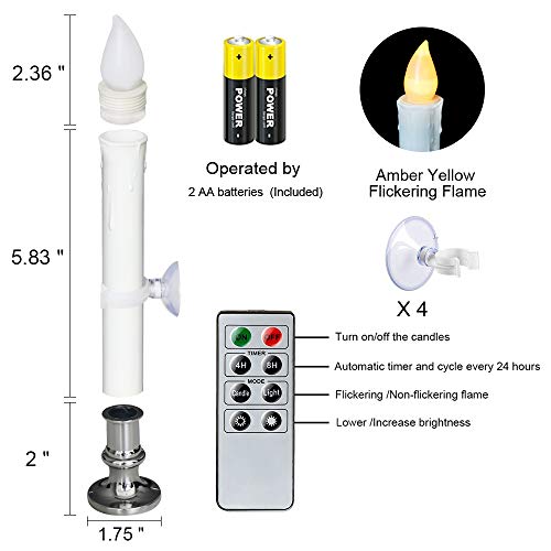 Image of Wondise Flameless Window Candles with Remote and Timer, Battery Operated Flickering Candles with Silver Holders and Suction Cups, Battery Included, for Holiday Decoration, Set of 4(D1 x H7 Inch)