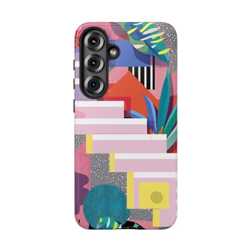 Coque Samsung S25 Plus rigide design géométrique coloré et botanique