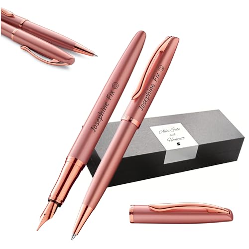 Coffret stylo plume et bille Pelikan gravé | Le cadeau personnalisé idéal en rose