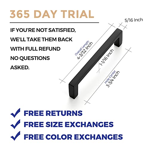 Image of Ravinte 10 Pack Matte Black Cabinet Pulls, 3-3 /4 Inch (96mm) Hole Center Slim Kitchen Handles, Square Drawer Pulls for Cabinets & Cupboards, Hardware