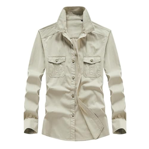 Men’s Summer Lightweight Edgy Workwear Shirt in Loose Cotton Beige