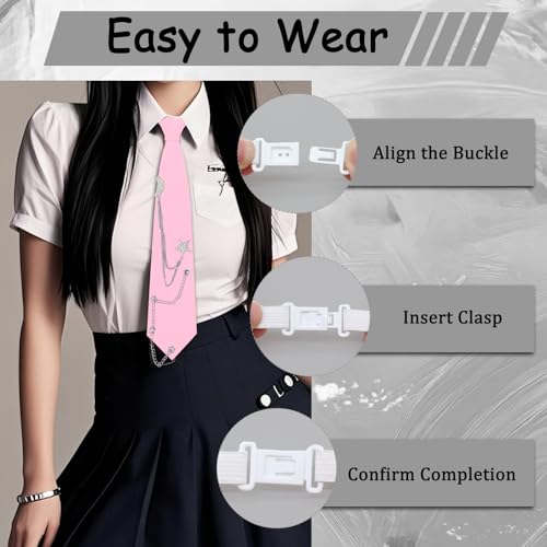 Image of LJBFNN Pre-Tied Ties for Women with Metal Chain, Uniform Shirt Accessory