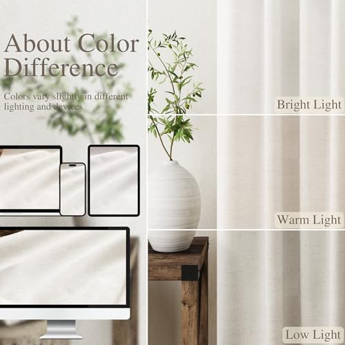 Image of Beige White 100% Blackout Linen Curtains 108 Inches Long for Bedroom Back Tab Thermal Insulated Modern Farmhouse Decor Black Out Curtain for Living Room Floor to Ceiling High Window 52x108, 2 Panels