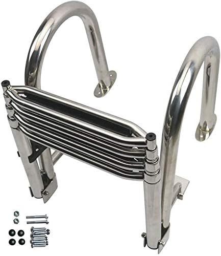 Folding 4 Step Marine Ladder Stainless Steel Heavy Duty Telescoping Ladder for Boat Yacht Dock