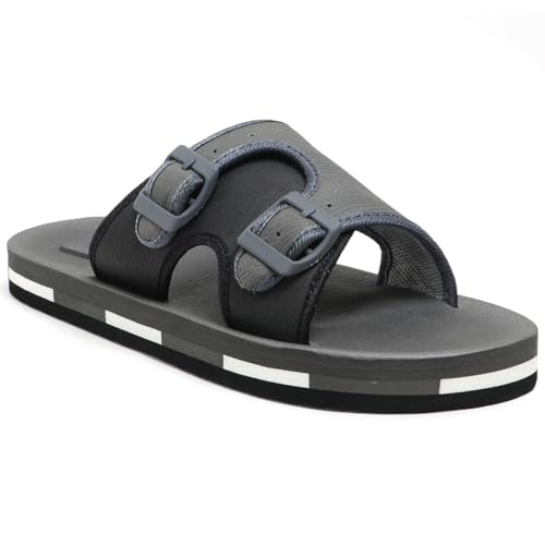 DOCTOR HEALTH SUPER SOFT Men Comfortable Double Strap Slippers with Adjustable Buckles, Cushioned Footbed and Anti Slip Sole, Casual Everyday Wear Sliders for Indoor and Outdoor Use