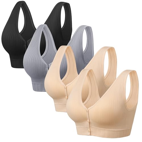 Image of Angelhood Front Close Wireless Bras for Women, Smoothing Padded Bralette, Comfortable Snap Closing Bras, 4 Pack
