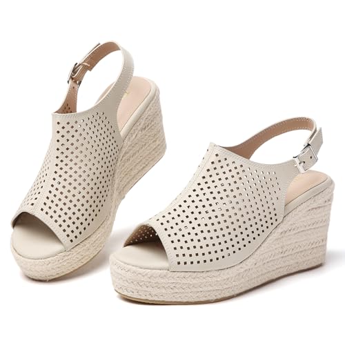 Image of Tilocow Espadrilles Wedges for Women Open Toe Ankle Strap Platform Dressy Casual Sandals Travel Slides