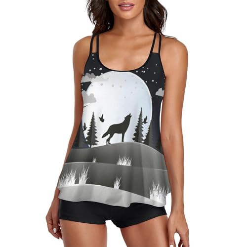 Maillot de bain tankini loup hurlant grande liberté de mouvement avec short