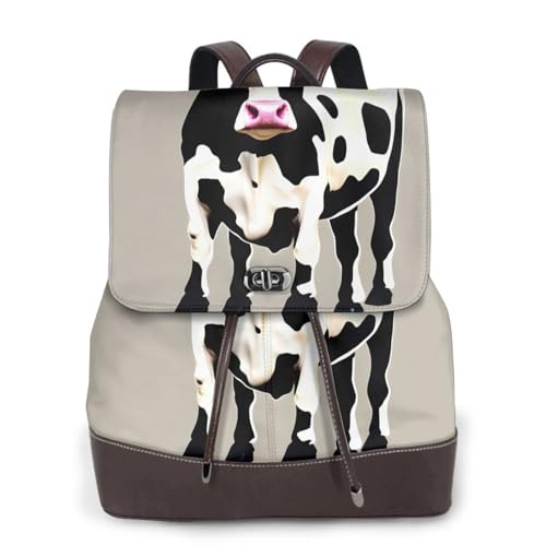 Sac à dos cuir ordinateur portable noir motif vache : bagage unisexe taille unique