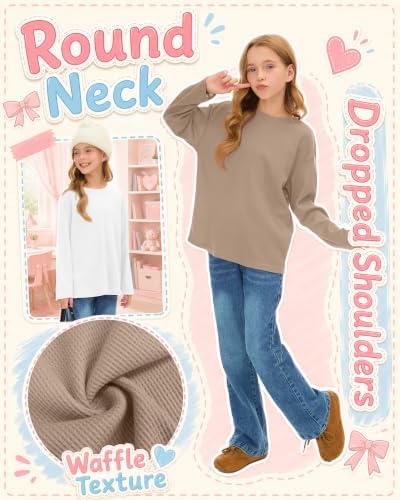 Hyggeweir Girls’ Oversized Sweatshirts Waffle, 3-Color Set, 5-6 Years - 3