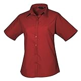 Premier Damen-Bluse / Arbeitshemd, kurzärmelig, Popeline, rot