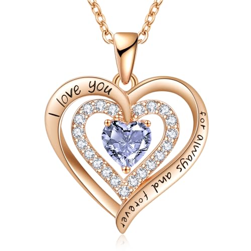 REDBEE Wife Jewelry - Collar con colgante de corazón chapado en oro rosa de 18 quilates con piedra natal para mujer, joyería de cumpleaños para novia, día de San Valentín para esposa, día de la madre
