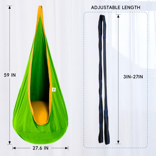 Image of OUTREE Kids Pod Swing Seat, Cotton Child Hammock Swing Chair,Sensory Swing for Indoor and Outdoor Use,Green and Yellow