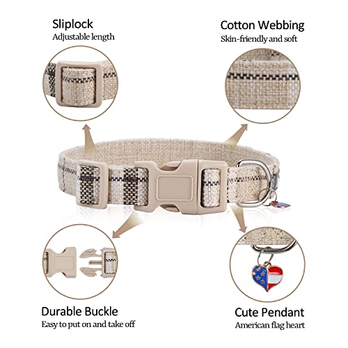 Fourhorse Cotton Dog Collar For Small Medium Large Dogs，Adjustable Soft With Quick Release Buckle,Boy Girl Pet Collars For All Breeds (Small, Beige Plaid) #TOP1