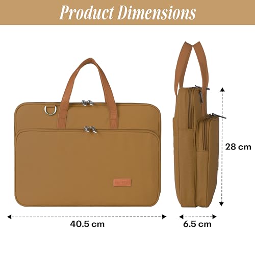 Image of Protecta Windfall Office Laptop Bag for Men Women Durable 15.6 Inch Laptop Messenger Bag Water-Repellent Canvas Look Padded Laptop Sleeve Vibrant Colour Professional Comfortable Design MacBook Khaki