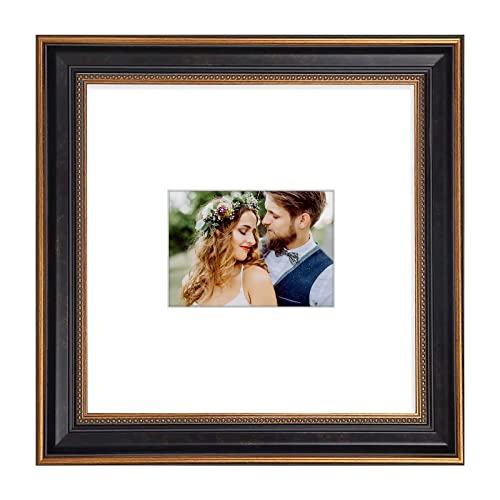 Space Art Deco, Picture Frames For High Definition Glass Display Pictures For Wall Mounting And Table Top (Black/Ornate Gold Design, 14 X 14 Frame With Two White Mats For 11 X 11 Or 5 X 7 Picture, 1 Pack) #TOP21
