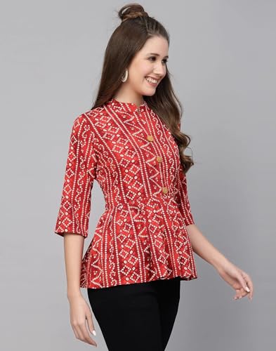 Image of Bollyclues Women's Crepe Bandhni Printed Peplum Top(BC-to)
