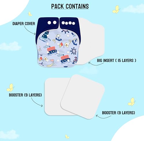 Image of Ambaby Cloth Diapers Pants Quick Dry Comfort GOTS Certified Free Size Button Adjustable, Washable And Reusable Multilayered Cotton Pads And Boosters Sea Sailor Themed