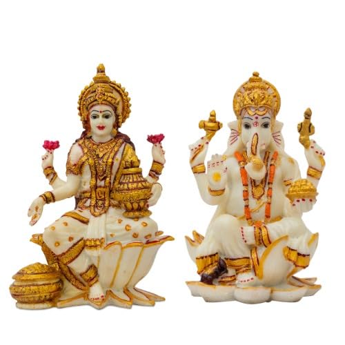 Lakshmi Ganesh Murti Idol for Pooja Decorative Marble Finish Statue for Home Temple, Office & Gift Goddess Lakshmi with Lord Ganesha Idol for Diwali, Housewarming & Festive Décor-image-6