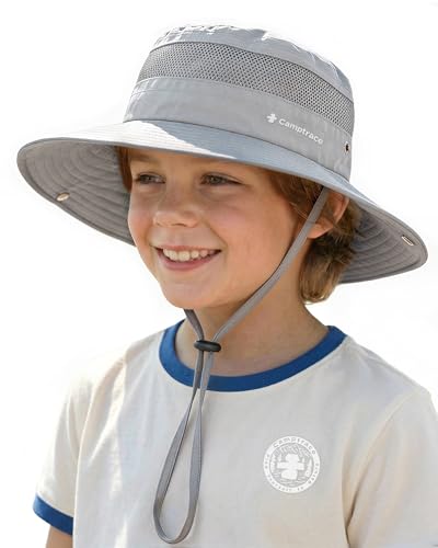 Camptrace Toddler Kids Sun Hat UPF 50+ Wide Brim Bucket Hat Outdoor Baby Beach Hat for Boys Girls 2-13 Years LightGray